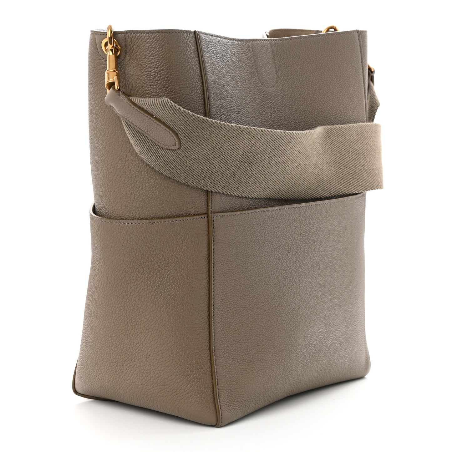 Soft Grained Calfskin Sangle Bucket Bag Taupe