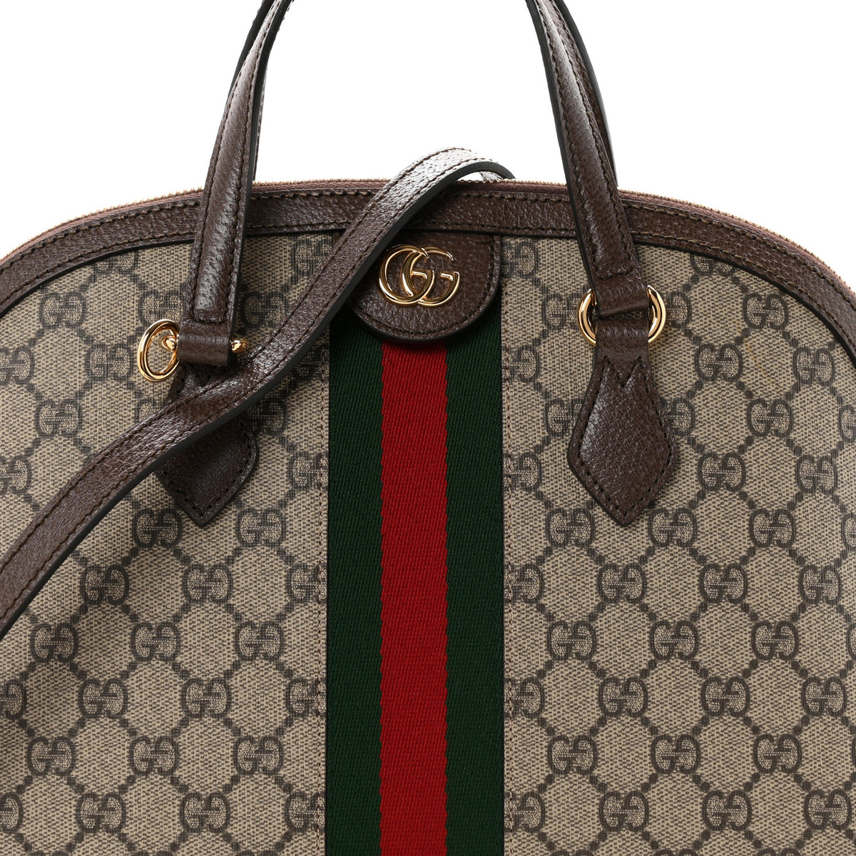 GG Supreme Monogram Web Medium Ophidia Top Handle Dome Bag Brown