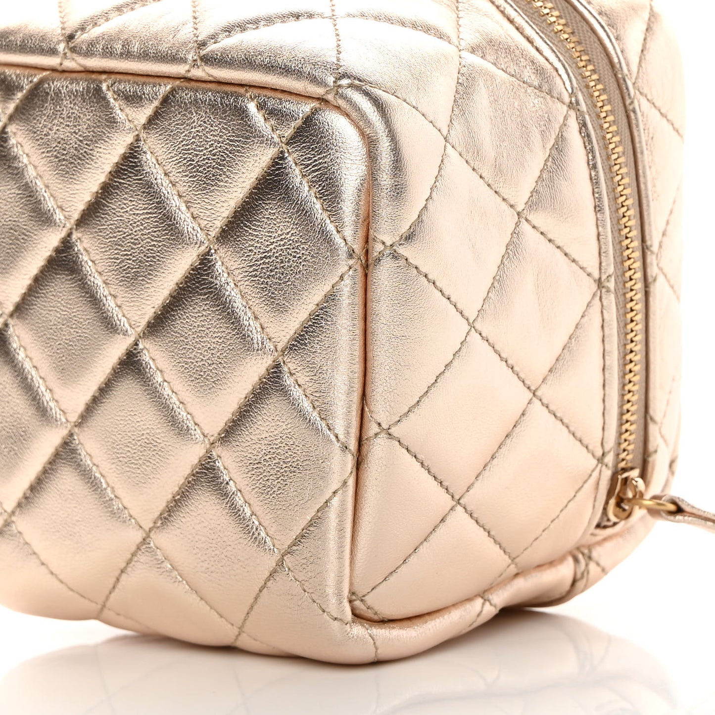 Metallic Lambskin Quilted Cube Chain Wristlet Case Gold