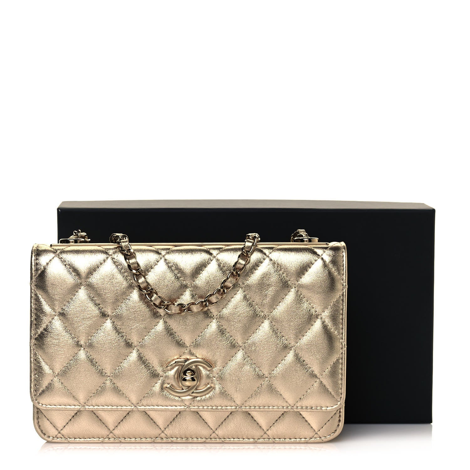 Chanel Metallic Lambskin Quilted Trendy CC Wallet On Chain WOC Gold 14 of 14