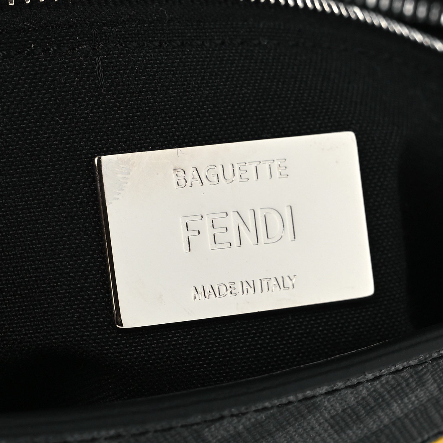 Fendi Glazed Fabric Vitello Liberty FF 1974 Diagonal Baguette Black Sunflower 7 of 11