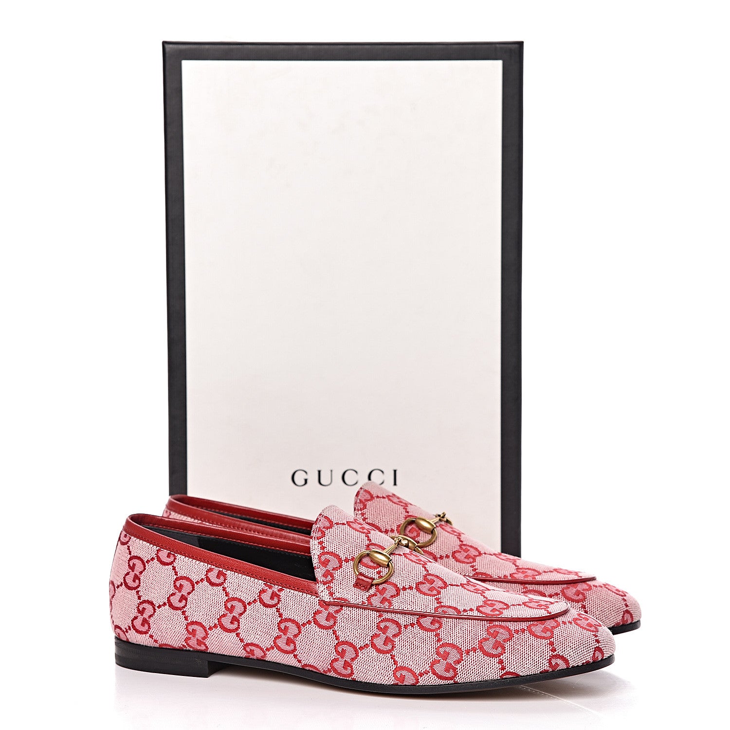 Gucci Canvas GG Monogram Horsebit Womens Jordaan Loafers 38.5 Gardenia Hibiscus Red 9 of 9