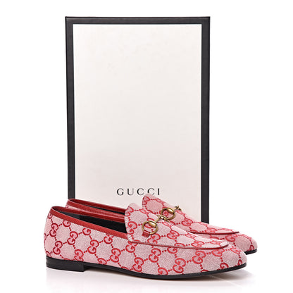 Gucci Canvas GG Monogram Horsebit Womens Jordaan Loafers 38.5 Gardenia Hibiscus Red 9 of 9