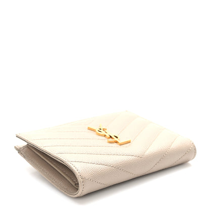 Saint Laurent Grain De Poudre Matelasse Chevron Monogram Zipped Two-Part Wallet Dark Beige 4 of 7