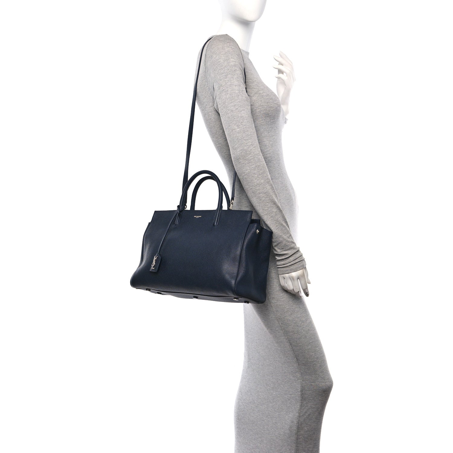 Saint Laurent Calfskin Medium Rive Gauche Cabas Navy Blue 2 of 10