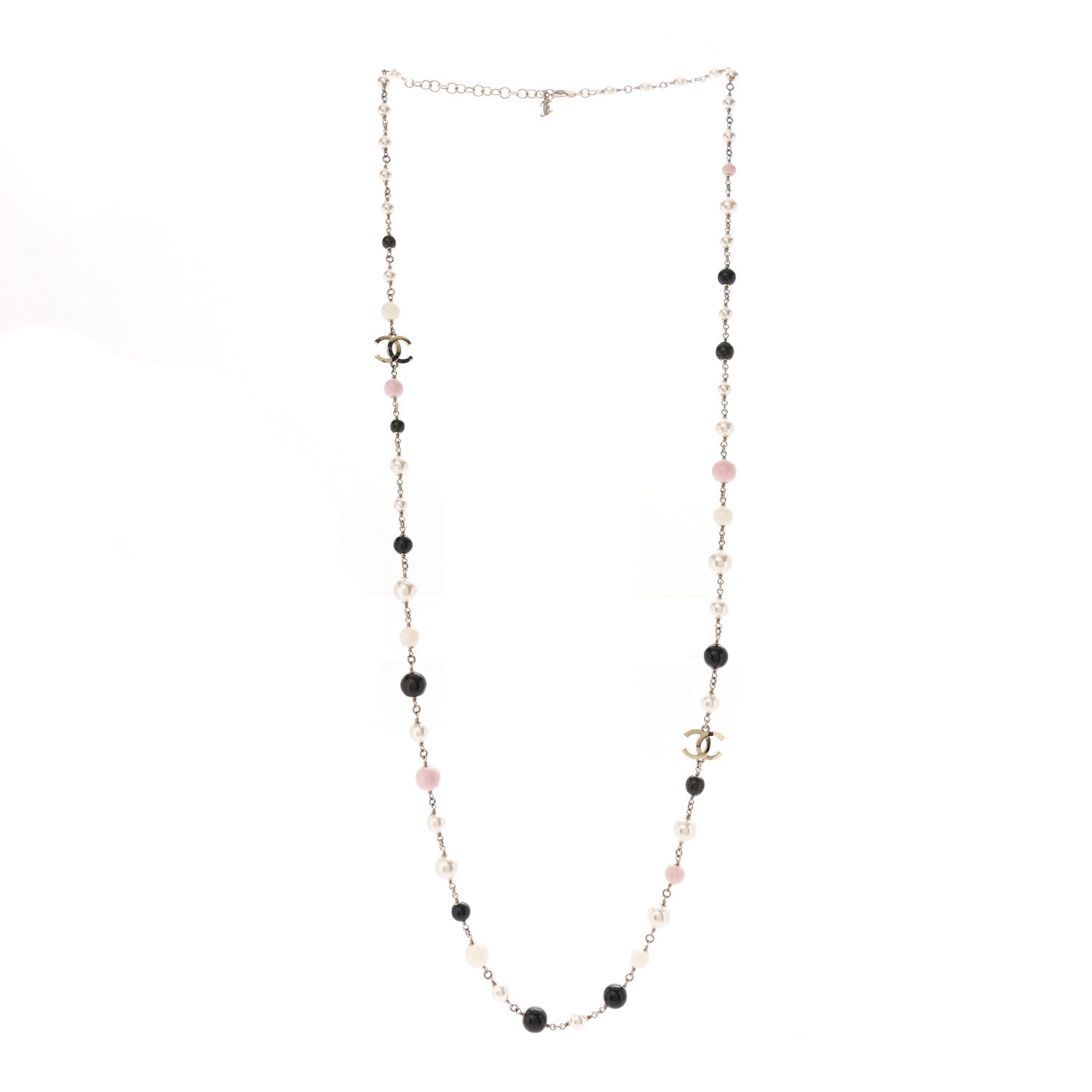 Chanel Pearl Beaded CC Long Necklace Gold Black White Pink 3 of 7