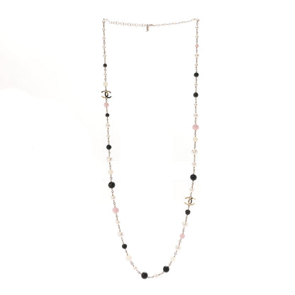 Chanel Pearl Beaded CC Long Necklace Gold Black White Pink 3 of 7