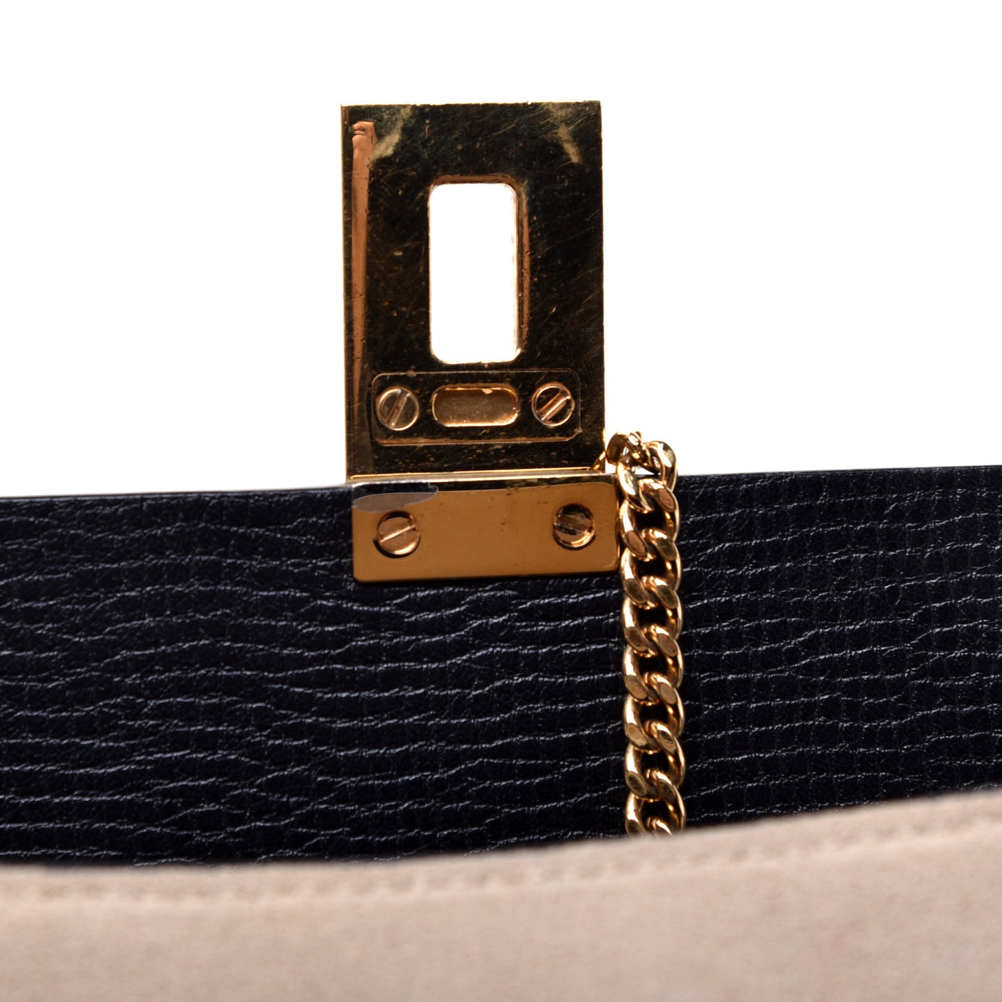 Grained Calfskin Lambskin Bi-Color Drew Shoulder Bag Black Powder Beige