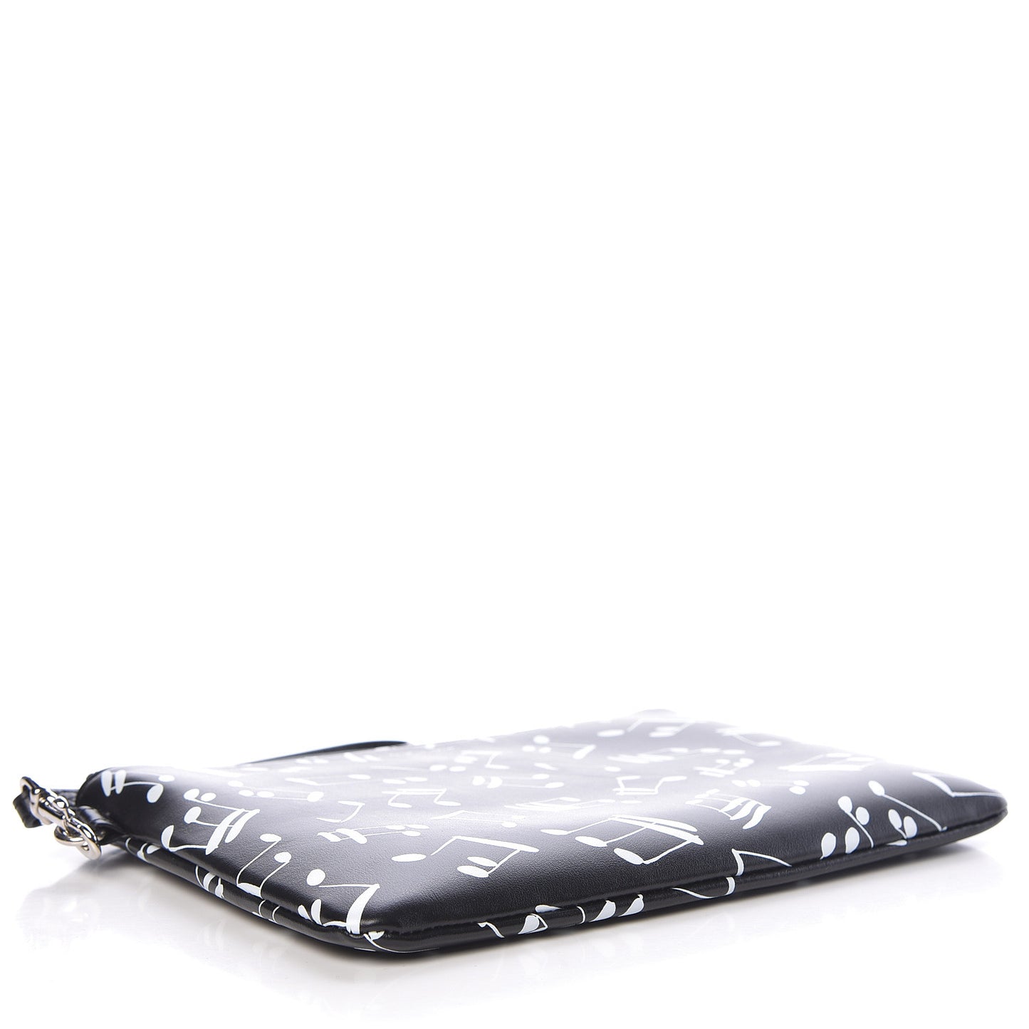 Calfskin Musical Notes Zip Pouch Black