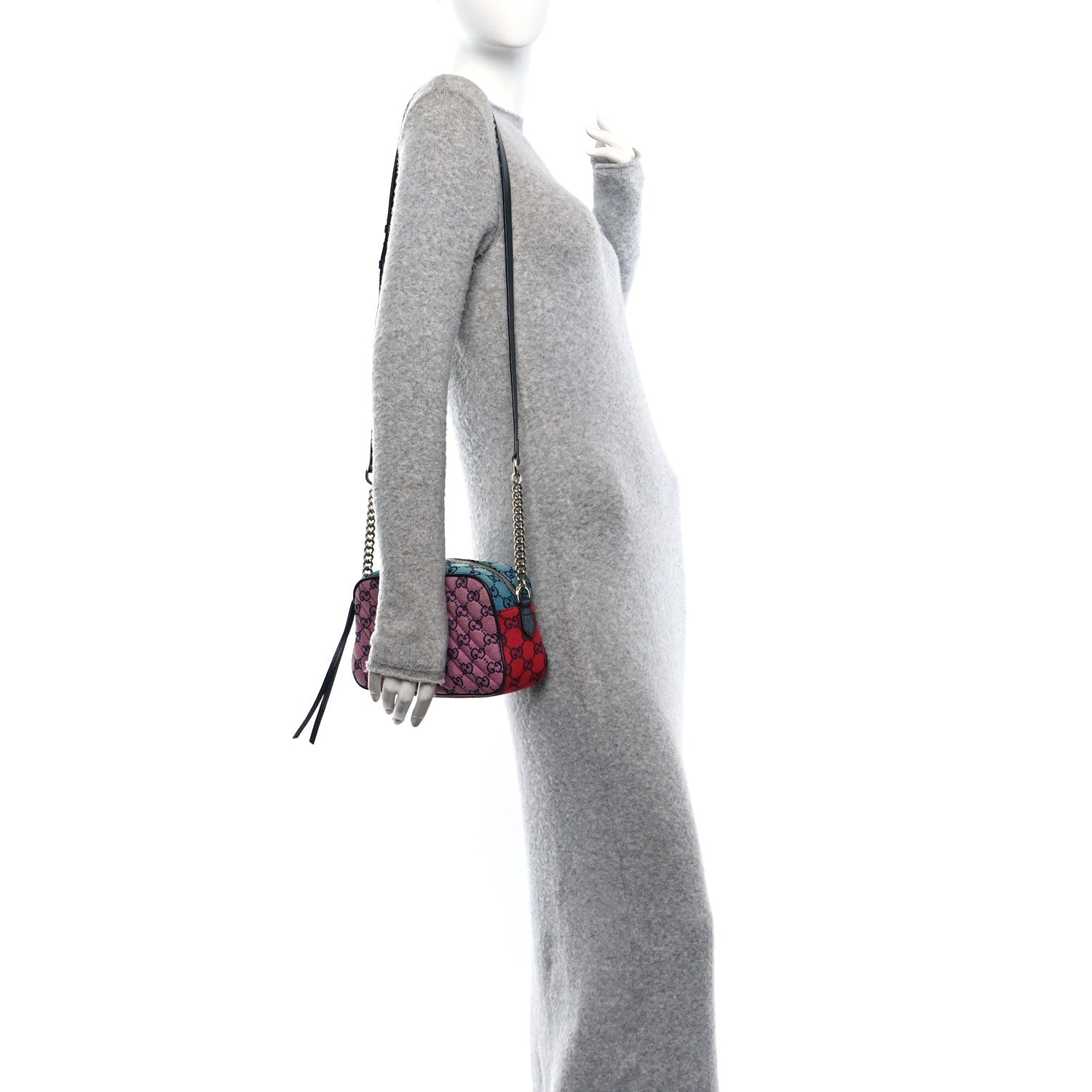 Gucci Monogram Multicolor Matelasse Diagonal Small GG Marmont Chain Shoulder Bag Pink Blue Green Red Light Blue 2 of 10