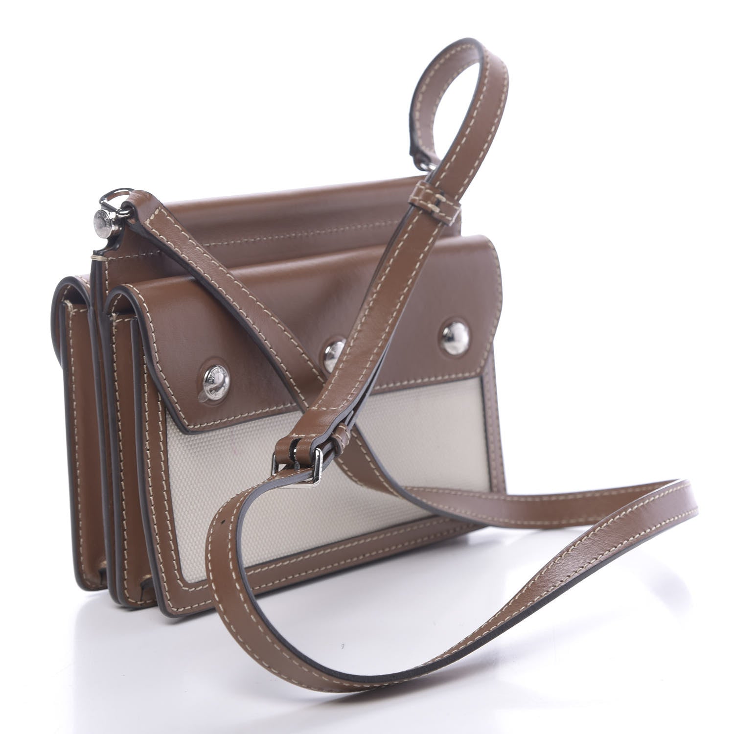 Burberry Smooth Calfskin Canvas Horseferry Print Mini Title Bag with Pocket Natural Malt Brown 3 of 15