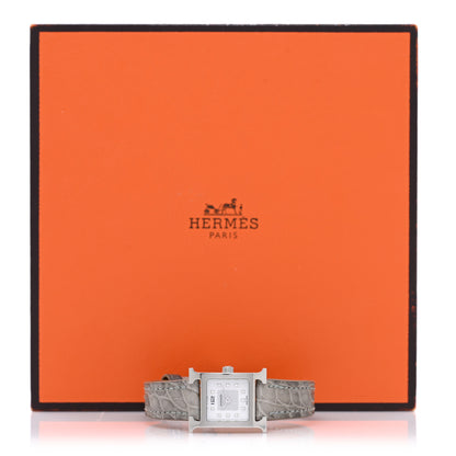Hermes Stainless Steel Alligator Diamond Mother of Pearl 17.2mm Heure H Hour Quartz Watch Gris Perle 5 of 5