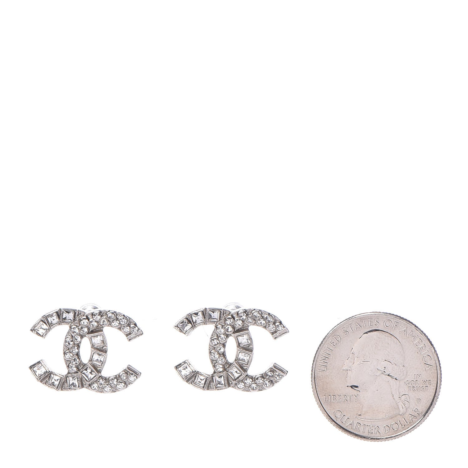 Chanel Baguette Crystal CC Earrings Silver 2 of 4