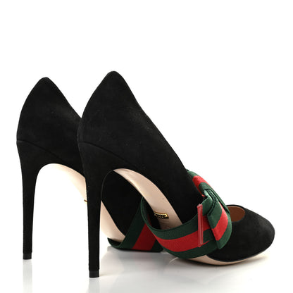 Gucci Kid Scamosciato Removable Web Bow High Heel Pumps 40.5 Black 4 of 9
