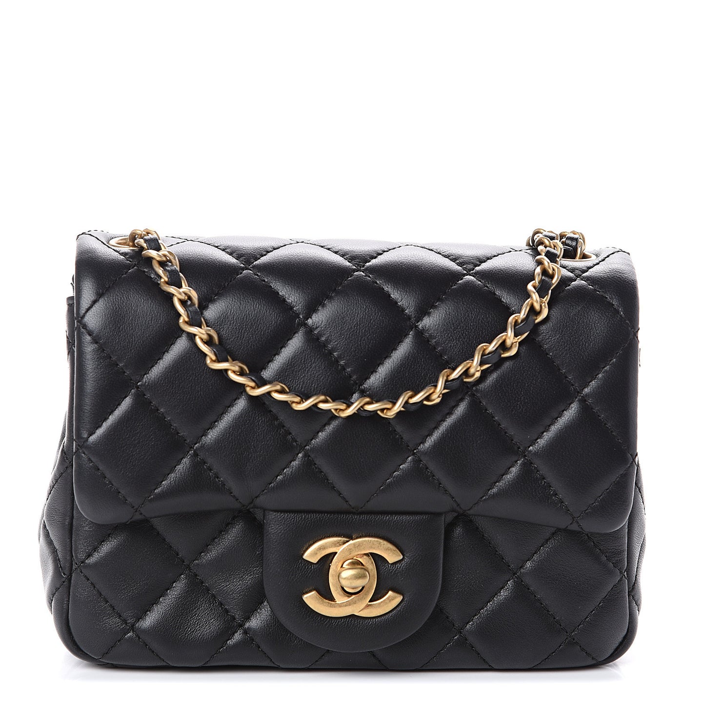 Lambskin Quilted Mini Pearl Crush Flap Black