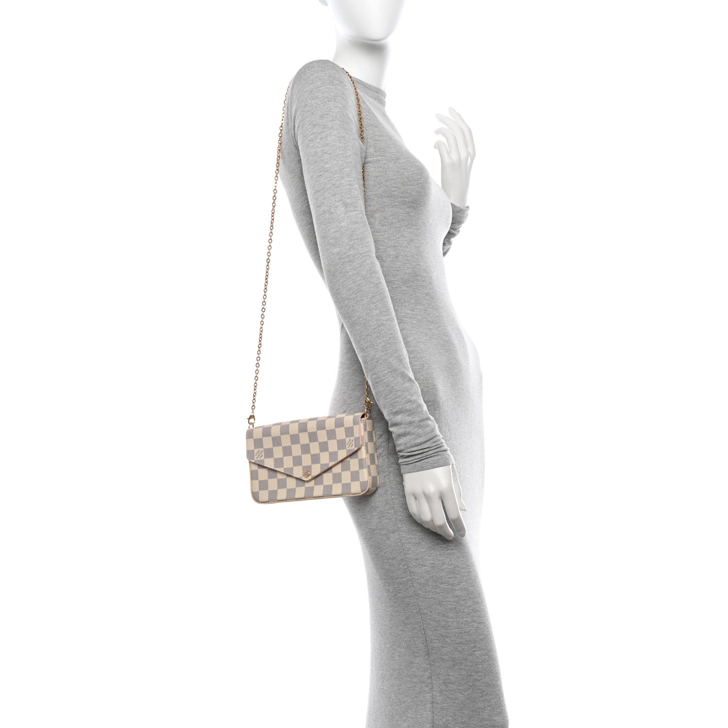 Louis Vuitton Damier Azur Pochette Felicie Chain Wallet Rose Ballerine 2 of 13