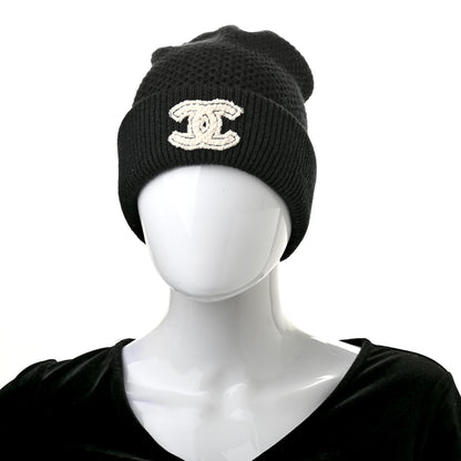 Chanel Cashmere CC Logo Beanie Hat Black 2 of 5