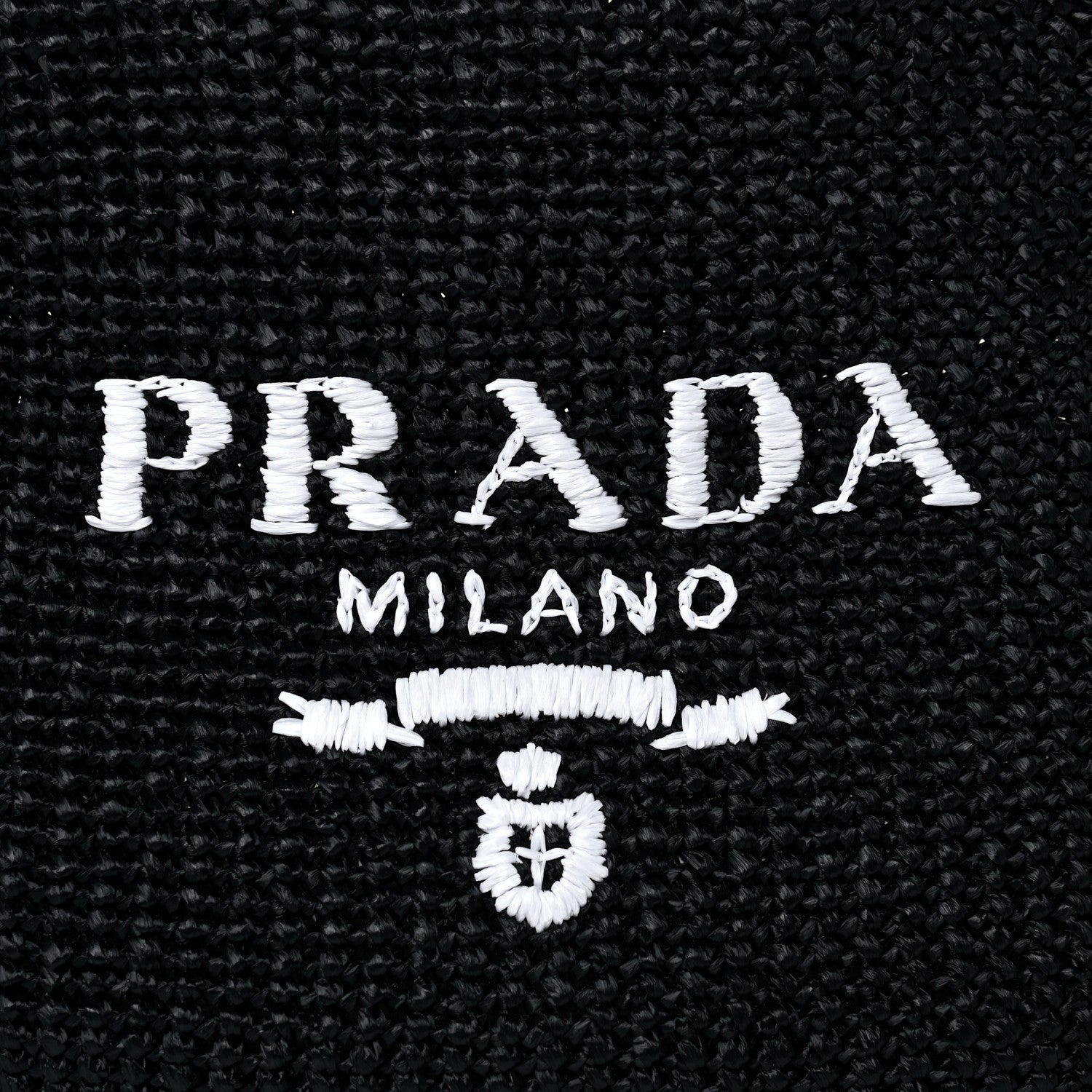 Prada Yarn Raffia Effect Crochet Large Logo Tote Black 10 of 12