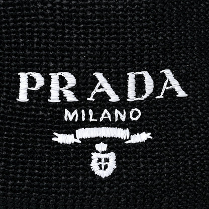 Prada Yarn Raffia Effect Crochet Large Logo Tote Black 10 of 12