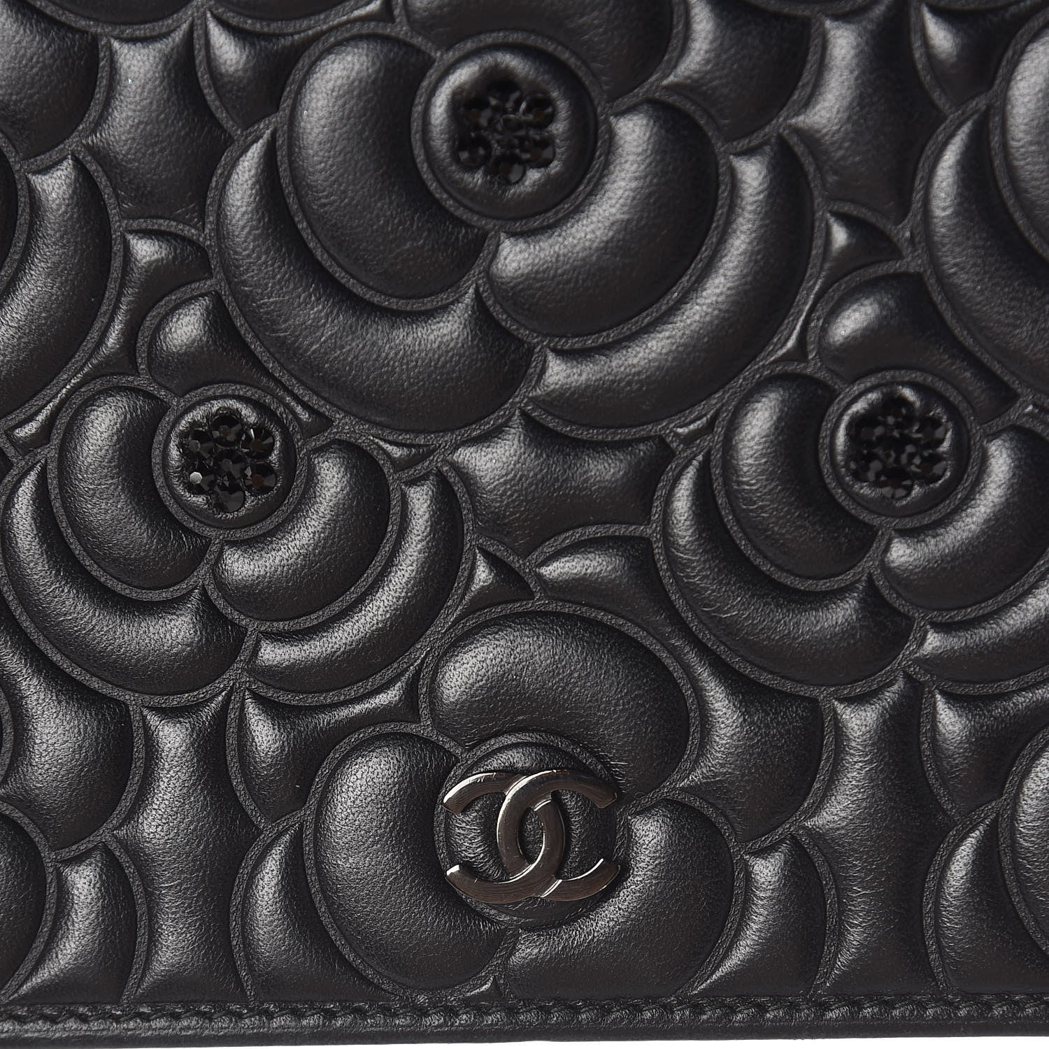 Chanel Lambskin Camellia Crystal Wallet on Chain WOC Black 9 of 14
