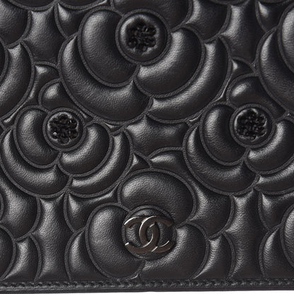Chanel Lambskin Camellia Crystal Wallet on Chain WOC Black 9 of 14