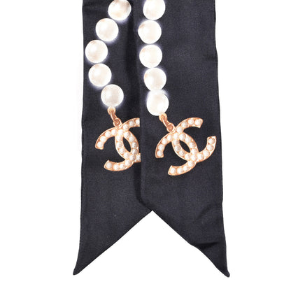 Chanel Silk Pearl CC Slim Bandeau Scarf Dark Navy 2 of 3