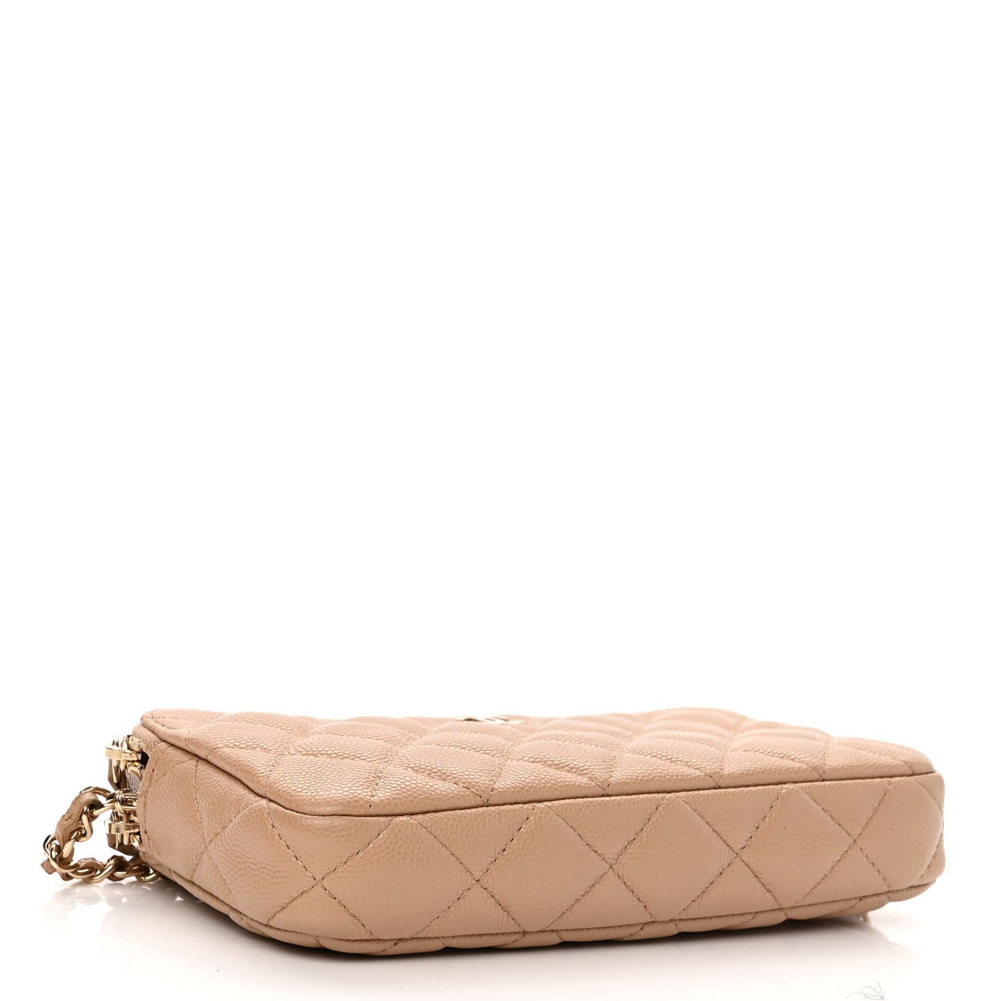 Caviar Quilted Small Clutch With Chain Beige