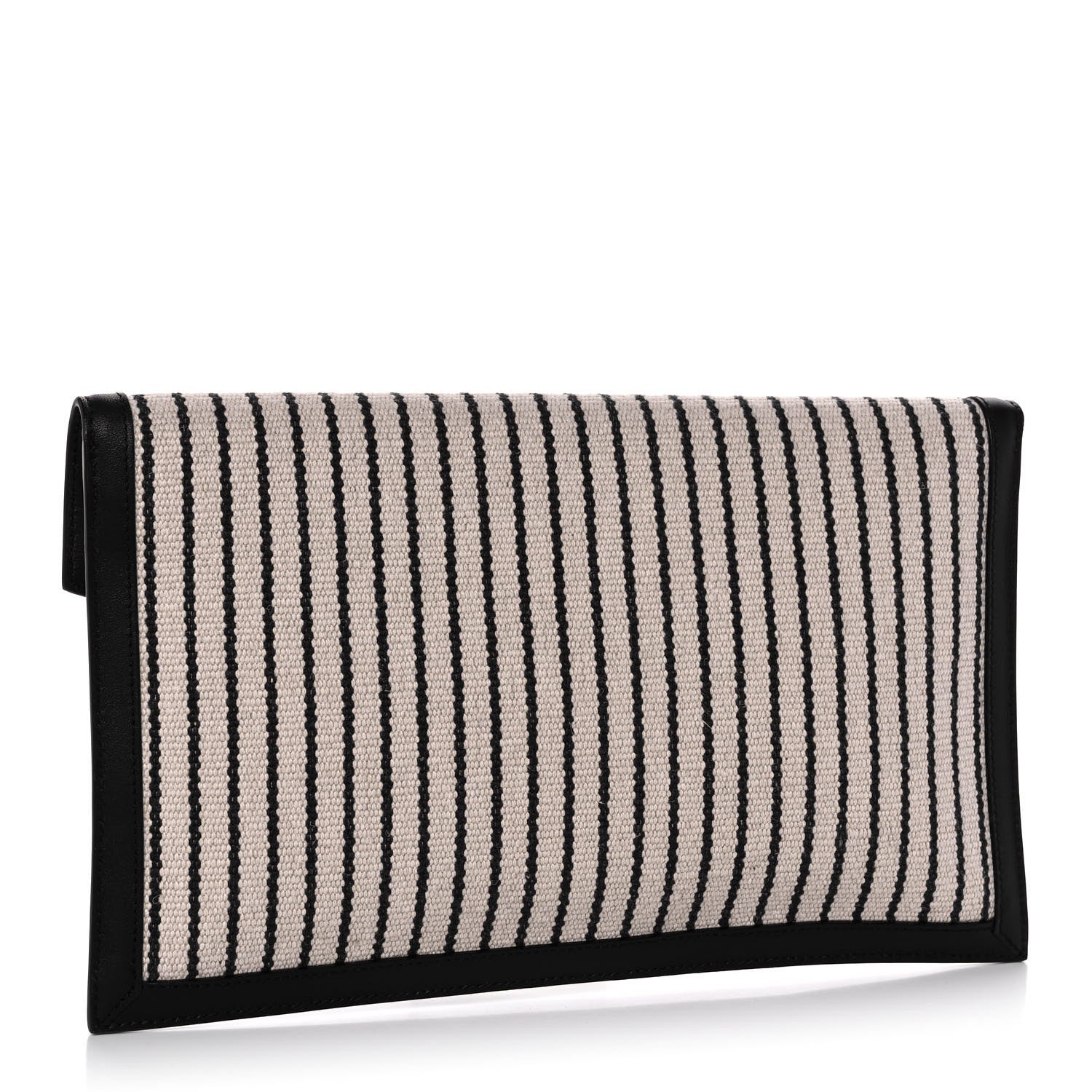 Saint Laurent Canvas Striped Uptown Pouch Beige Black 3 of 9