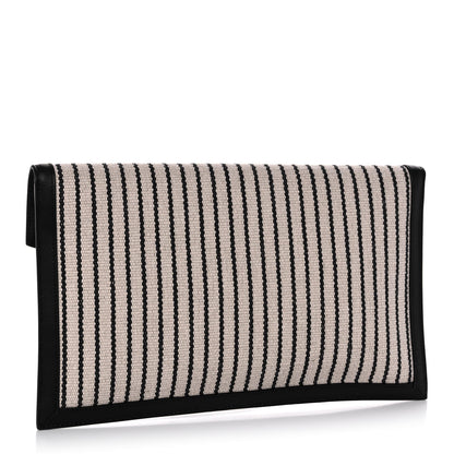 Saint Laurent Canvas Striped Uptown Pouch Beige Black 3 of 9