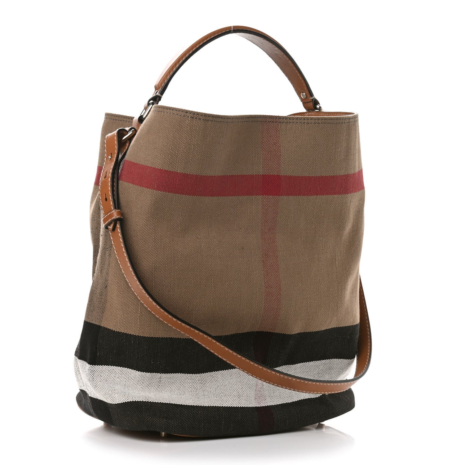 Burberry Canvas Mega Check Medium Ashby Hobo Saddle Brown 3 of 8
