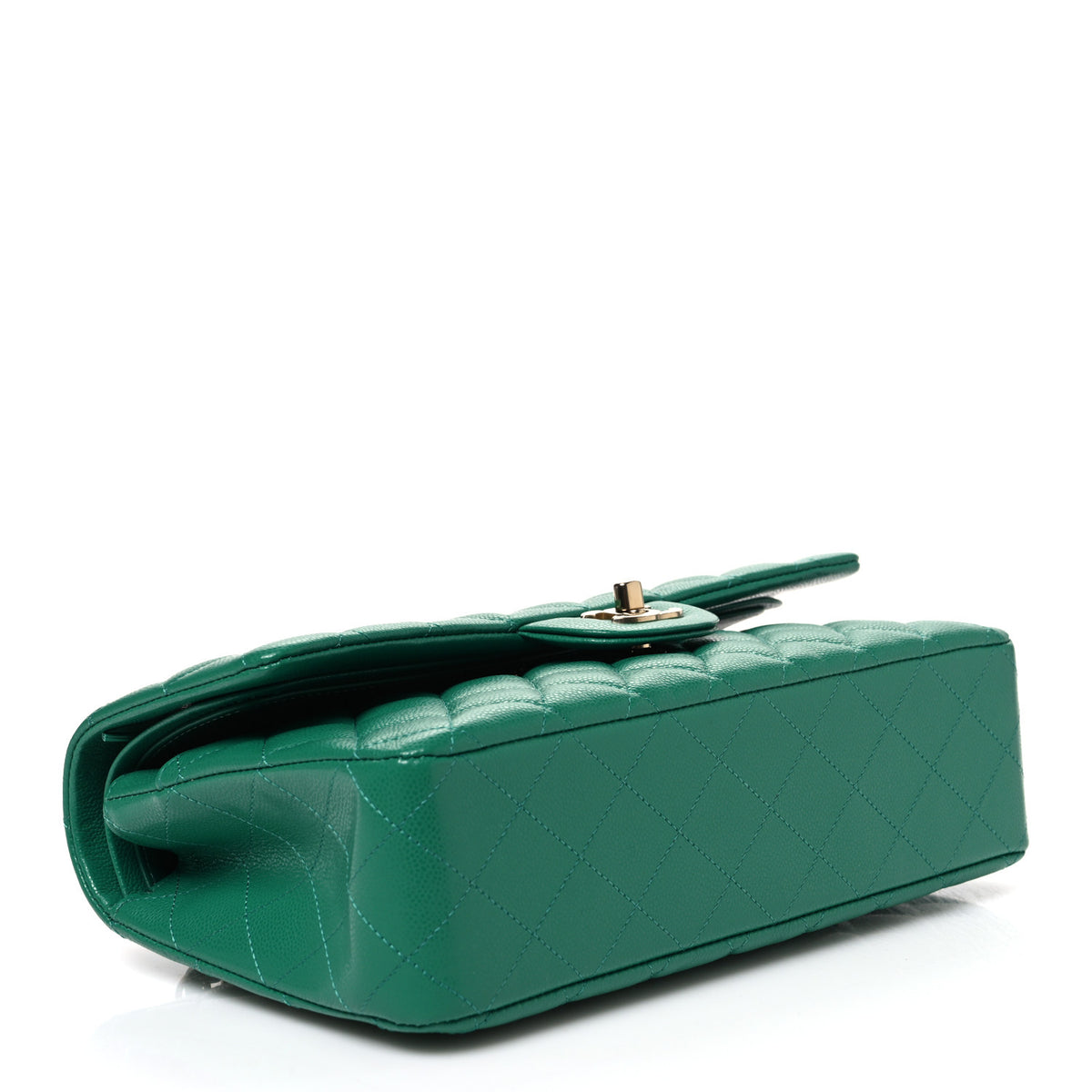 Caviar Quilted Medium Double Flap Green
