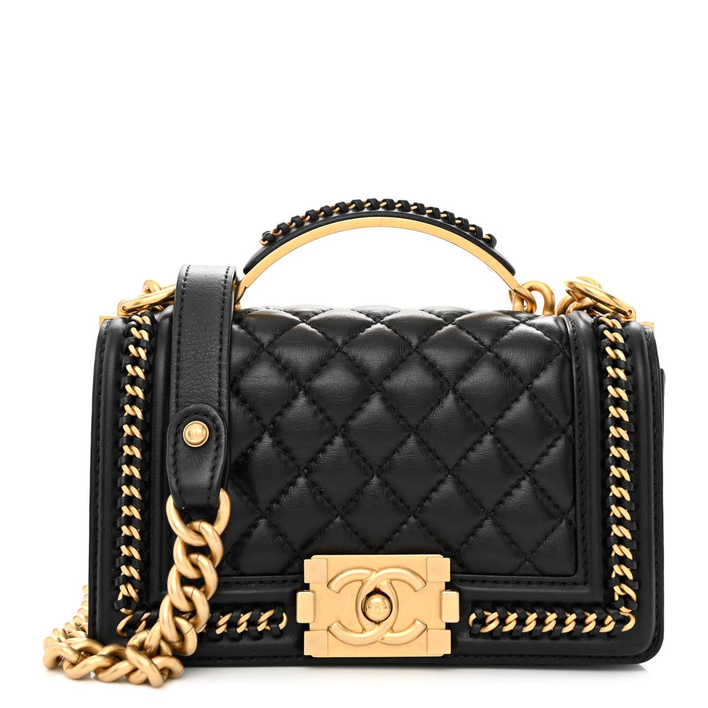 Lambskin Quilted Small Top Handle Boy Flap Black
