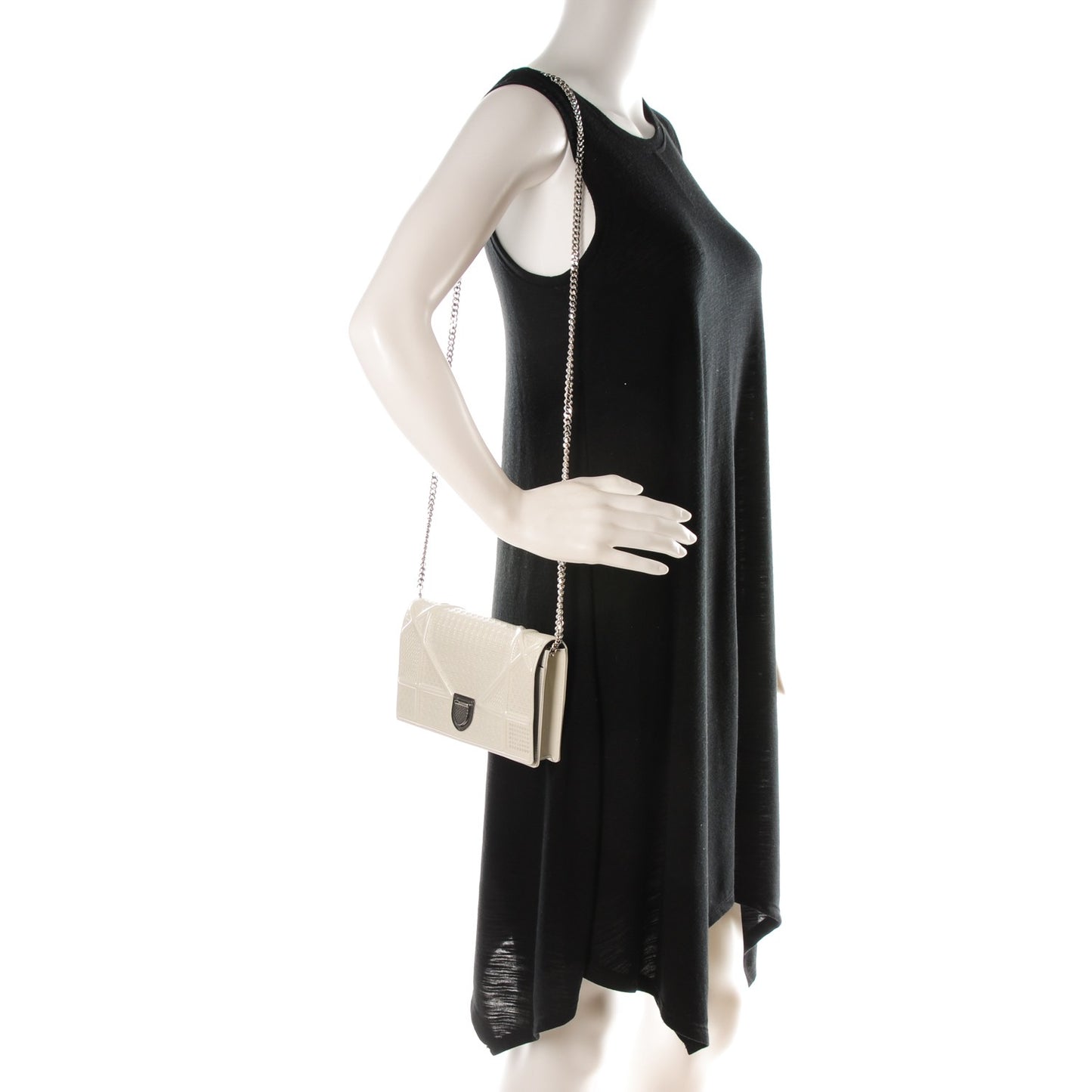 Patent Micro-Cannage Diorama Wallet on Chain Pouch White