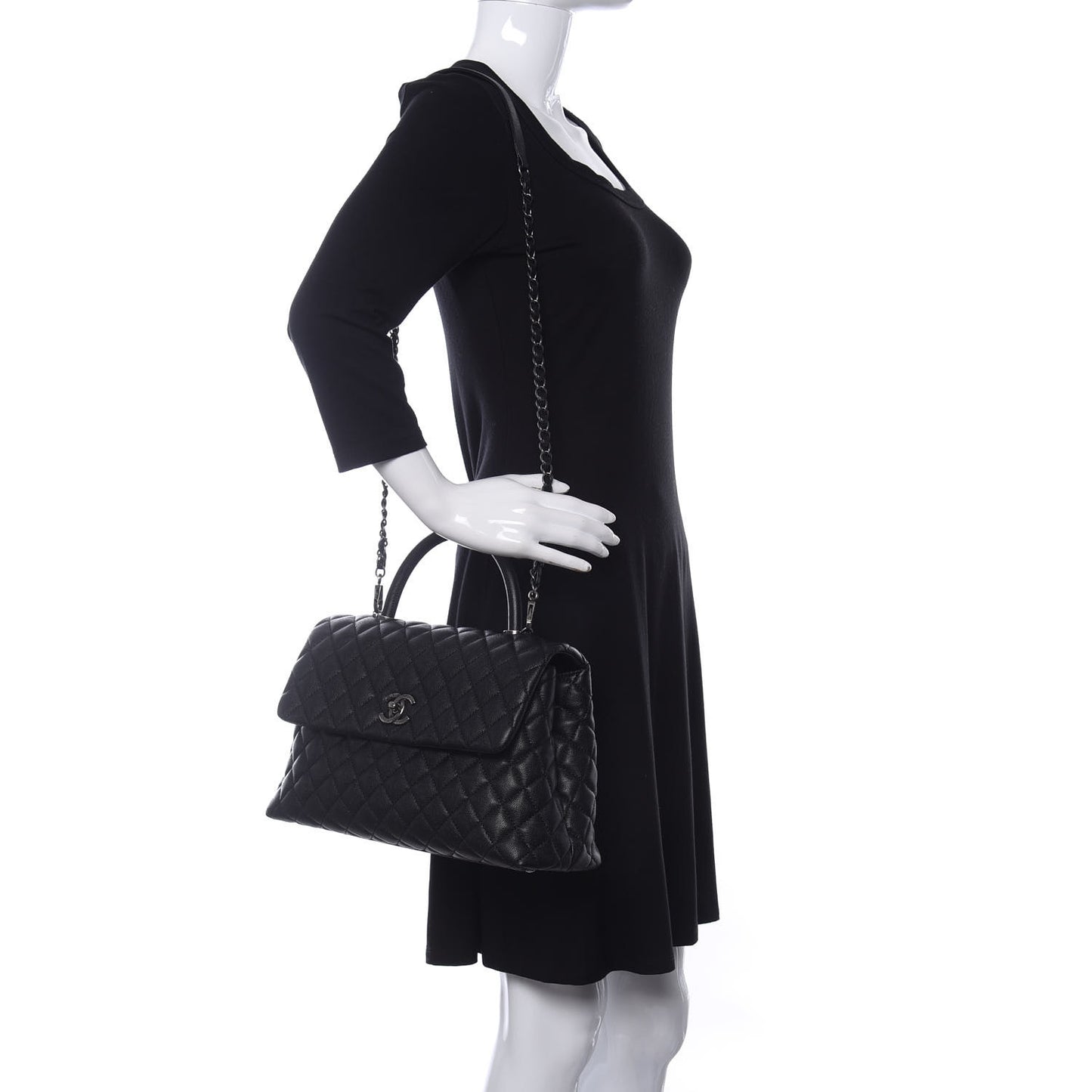 Caviar Quilted Medium Coco Handle Flap Black