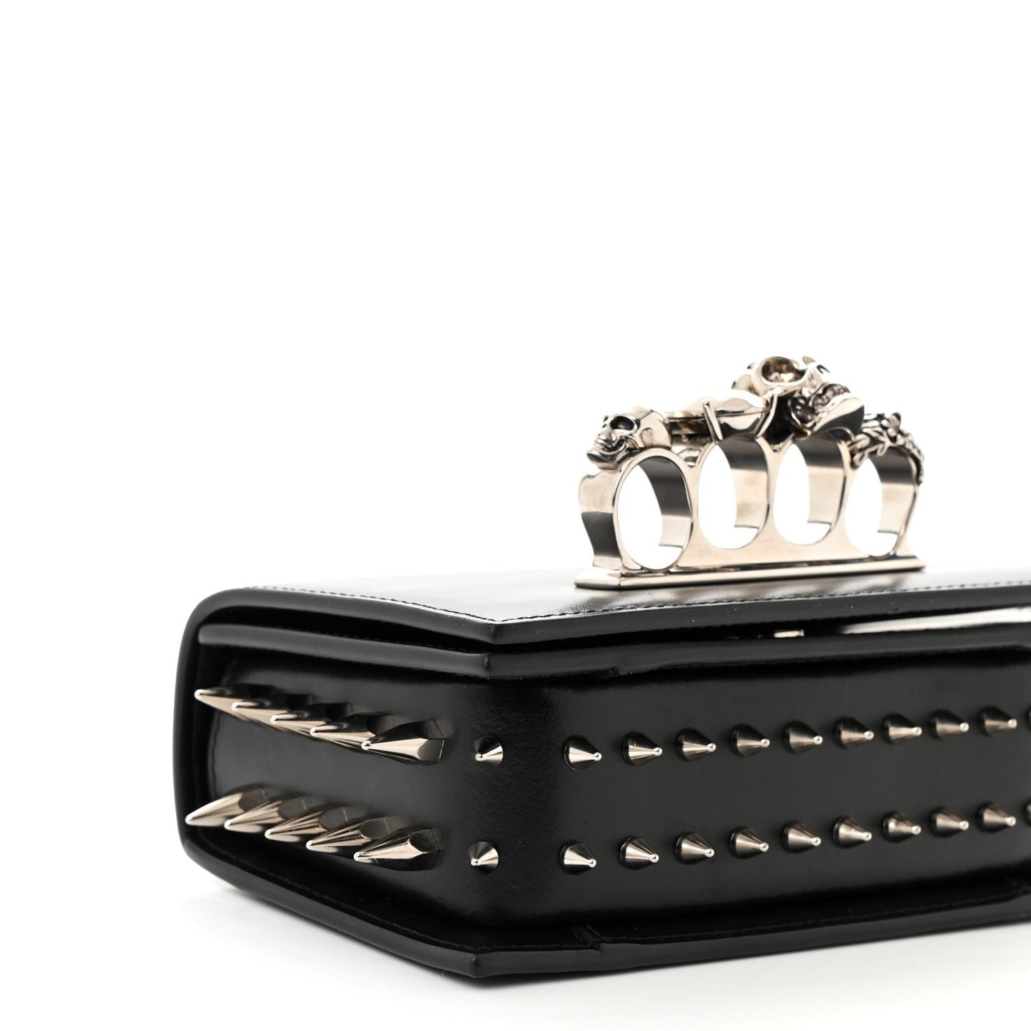 Calfskin Studded Jeweled Mini The Biker Knuckle Satchel Black