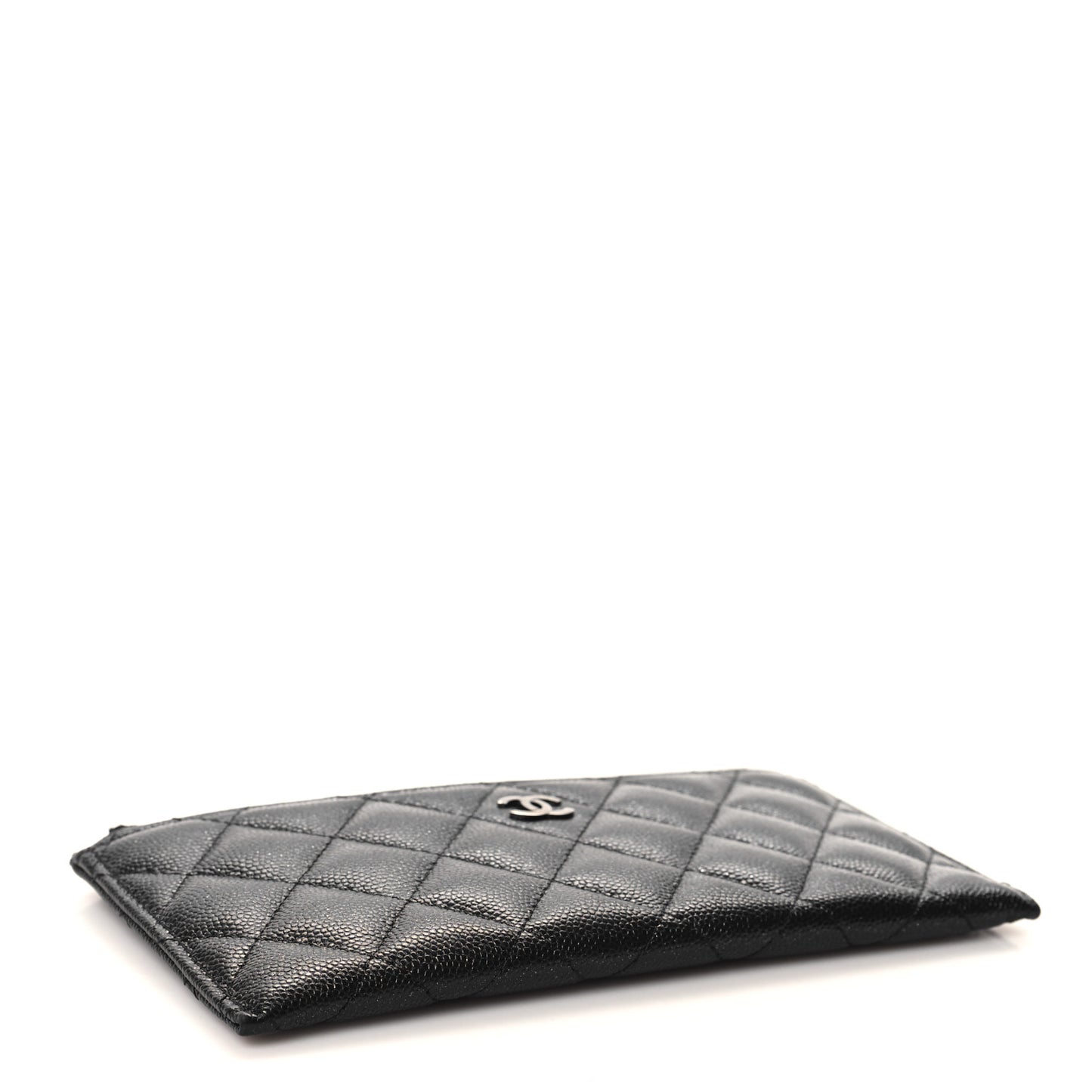Iridescent Caviar Quilted Classic Zip Pouch Black