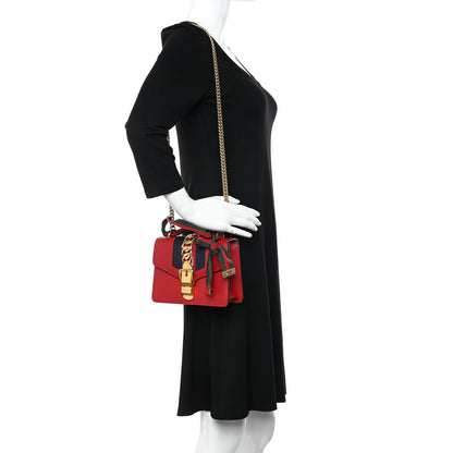 Gucci Calfskin Mini Sylvie Chain Shoulder Bag Hibiscus Red 2 of 10