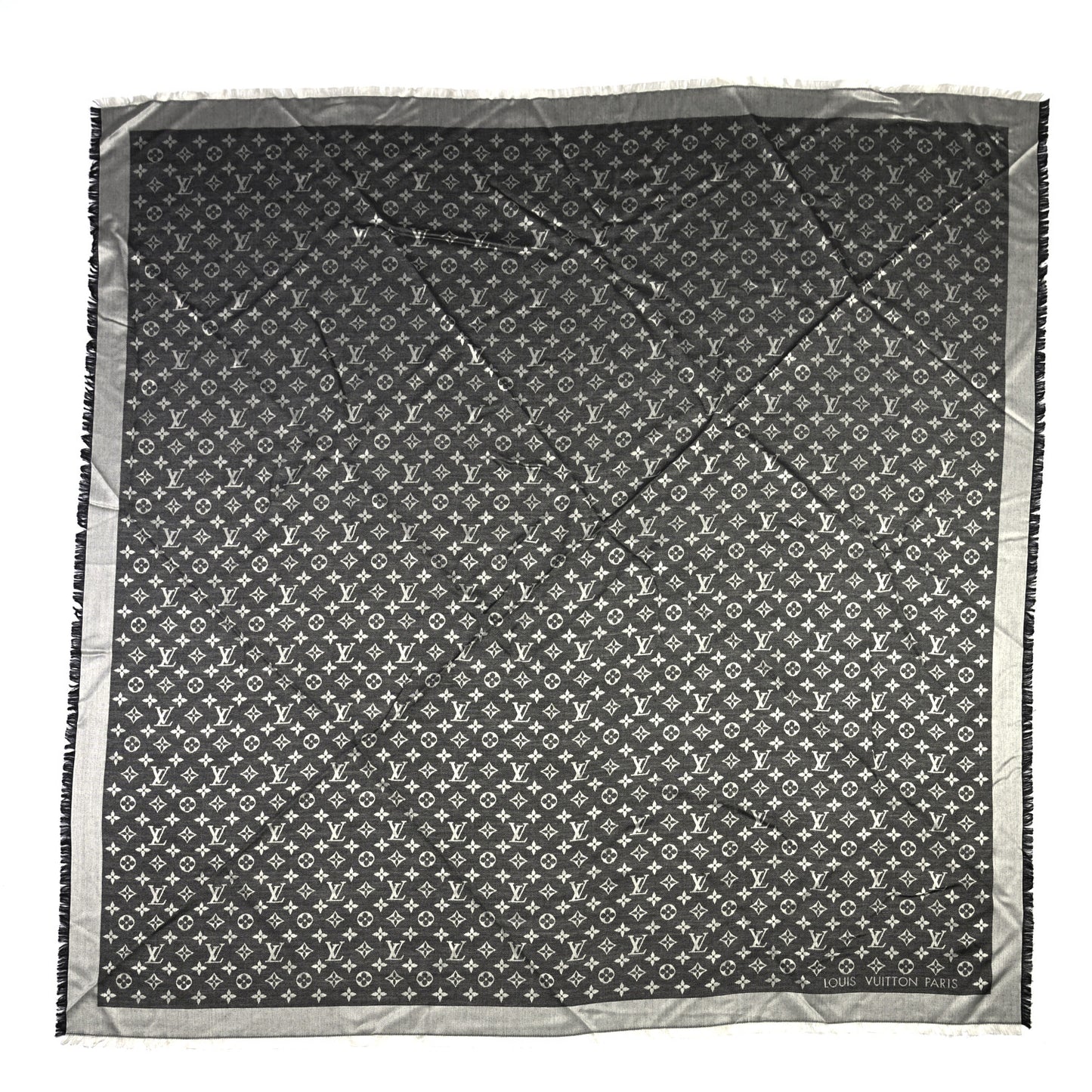 Silk Wool Monogram Denim Shawl Black