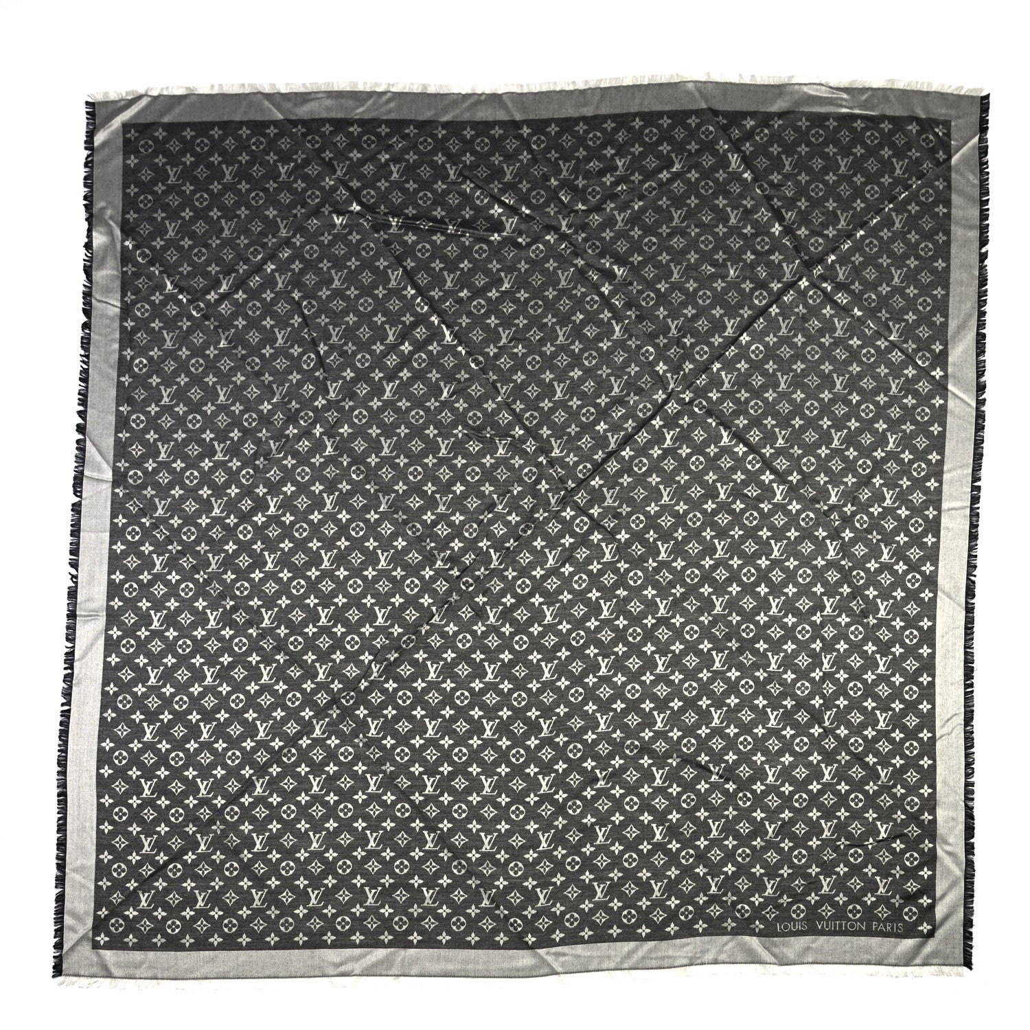 Louis Vuitton Silk Wool Monogram Denim Shawl Black 1 of 4