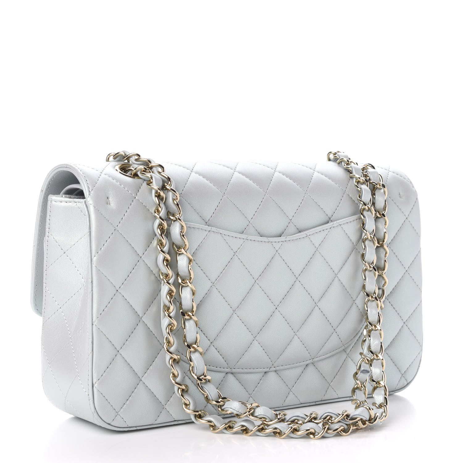 Chanel Iridescent Lambskin Quilted Medium Double Flap Light Blue 3 of 13