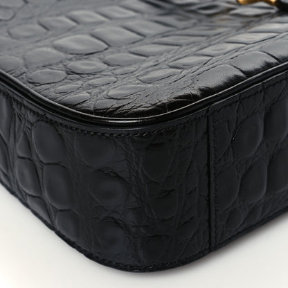Saint Laurent Calfskin Crocodile Embossed Le 5 A 7 Hobo Black 9 of 10