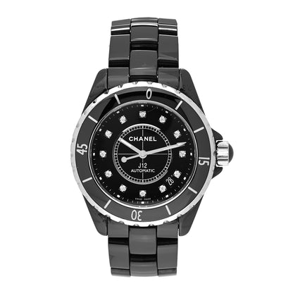 Chanel Stainless Steel Ceramic Diamond 38mm J12 Automatic Watch Black 1 of 5
