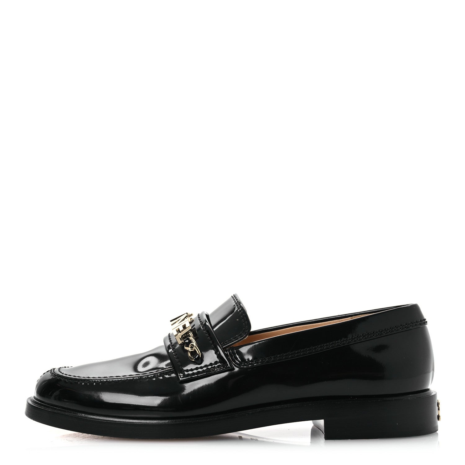 Chanel Patent Calfskin Logo Loafers 38.5 Black 1 of 11