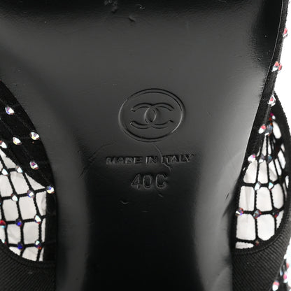 Chanel Mesh Crystal Patent CC Bow High Boots 40 Black 7 of 8