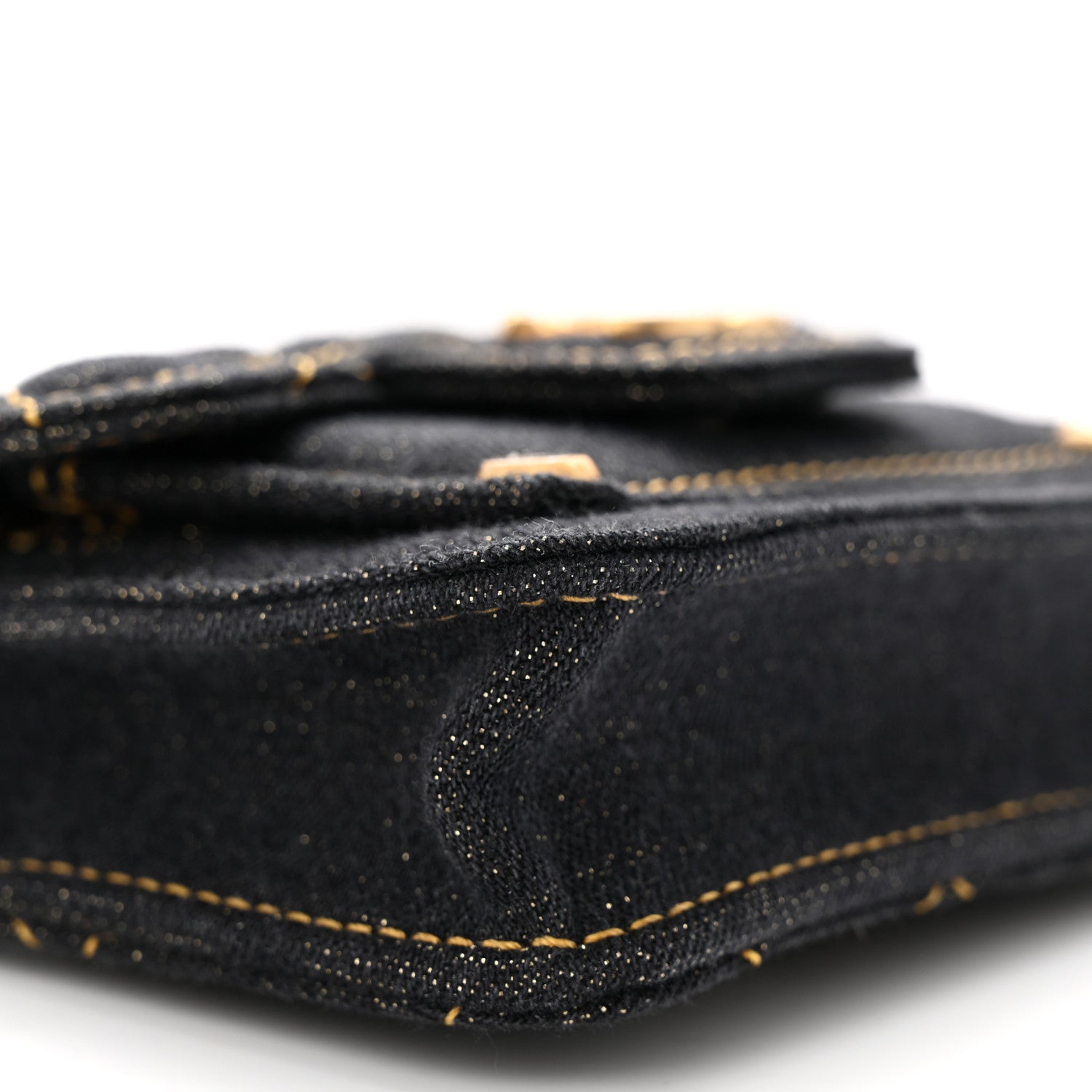 Chanel Denim Quilted Double You Card Holder On Chain Black Golden 9 of 11