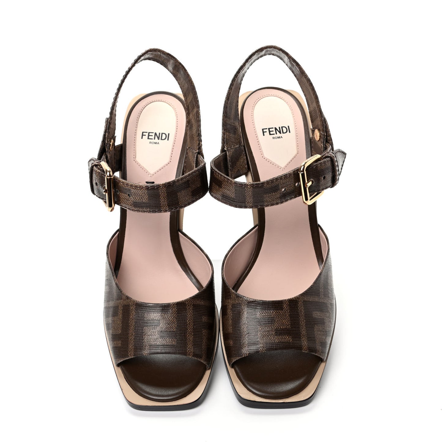 Glazed Fabric FF Wedge Sandals 37 Tobacco Moro