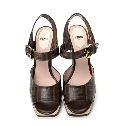 Fendi Glazed Fabric FF Wedge Sandals 37 Tobacco Moro 5 of 9