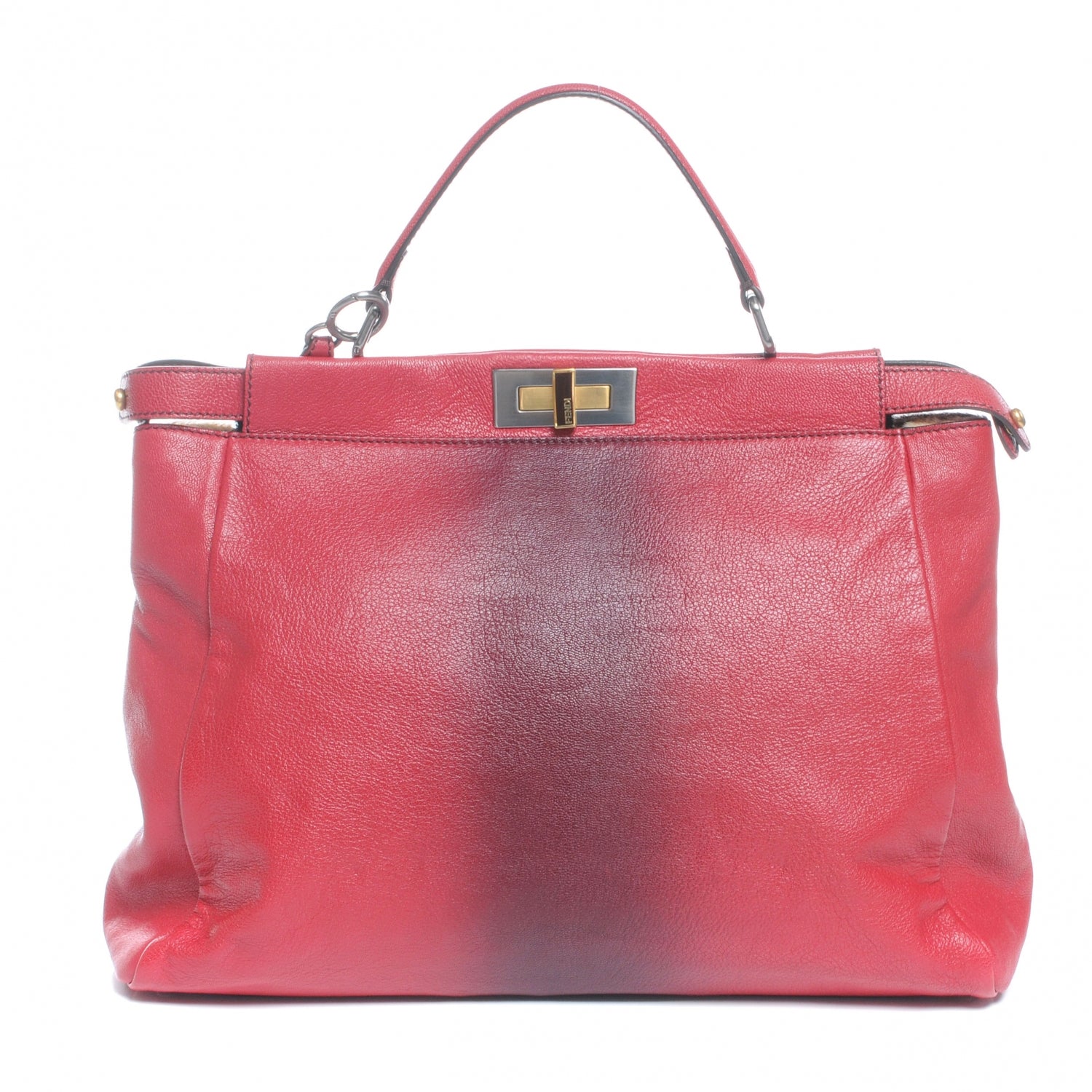 Fendi Goatskin Calf Hair Large Peekaboo Iconic Satchel Red 1 of 9