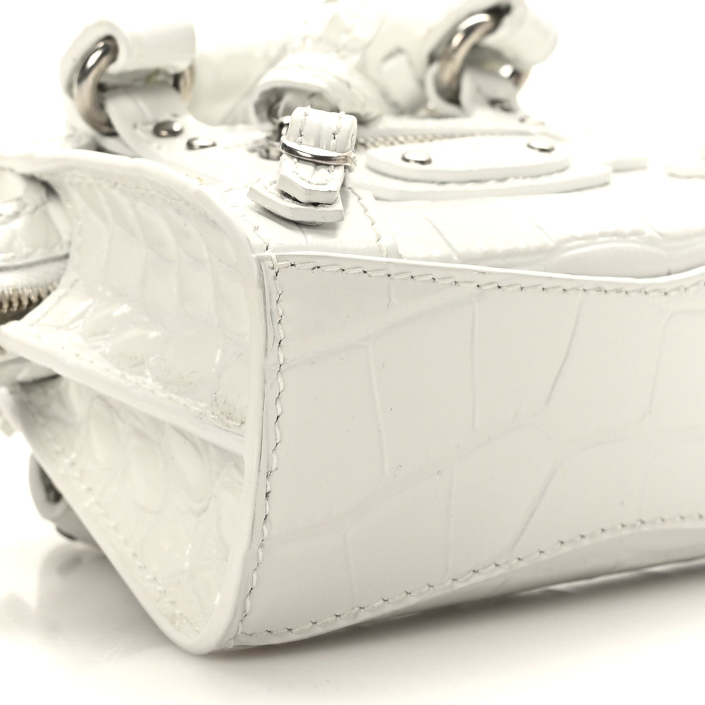Extra Supple Calfskin Crocodile Embossed Neo Classic Silver Hardware Super Nano City Crossbody White