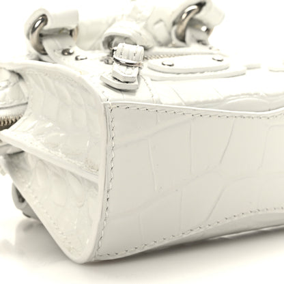 Balenciaga Extra Supple Calfskin Crocodile Embossed Neo Classic Silver Hardware Super Nano City Crossbody White 7 of 8